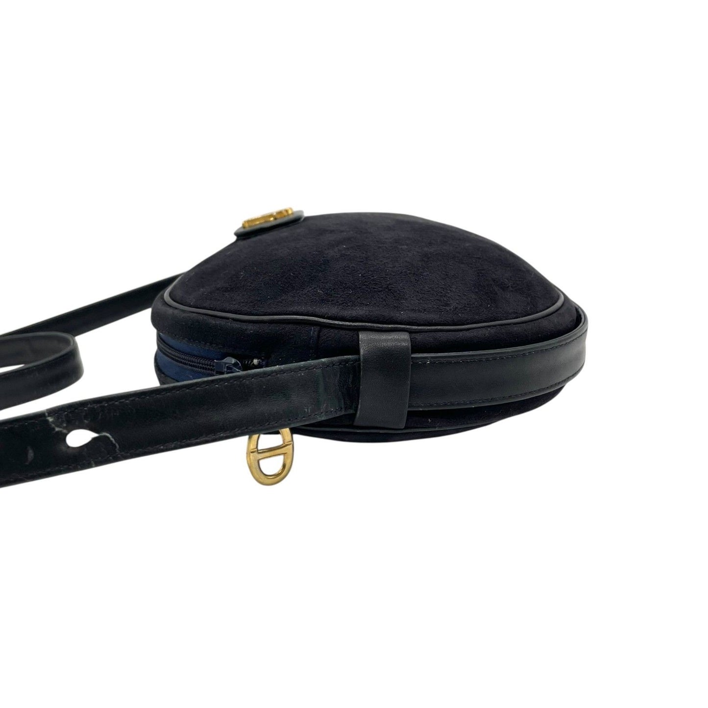 Christian Dior Shoulder Bag Purse Logo Suede Leather Navy Authentic