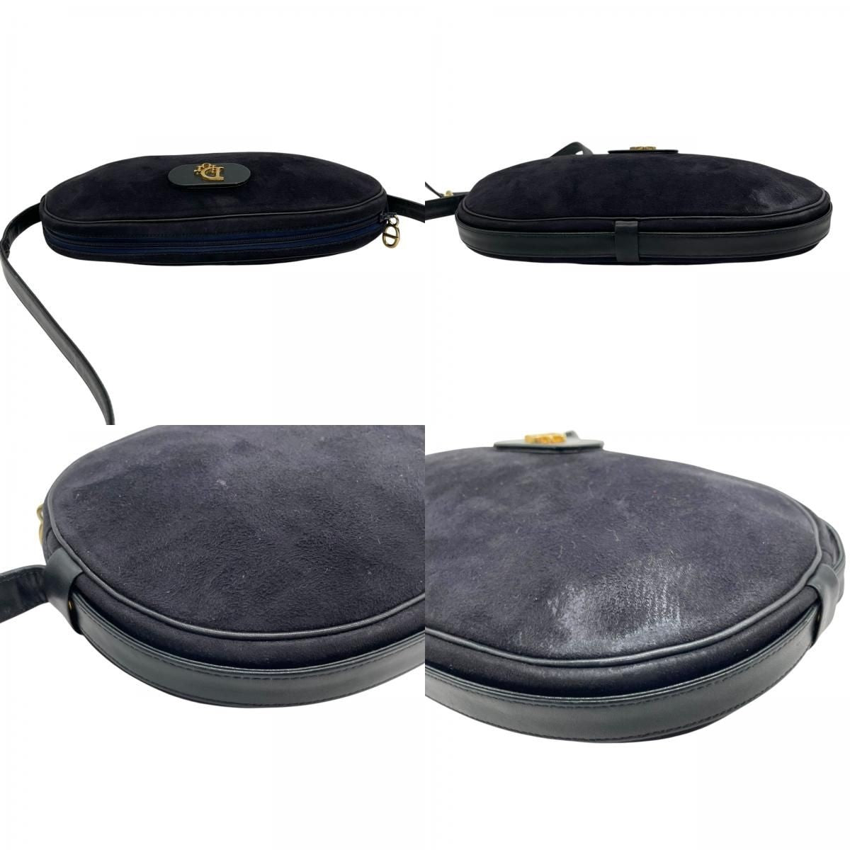 Christian Dior Shoulder Bag Purse Logo Suede Leather Navy Authentic