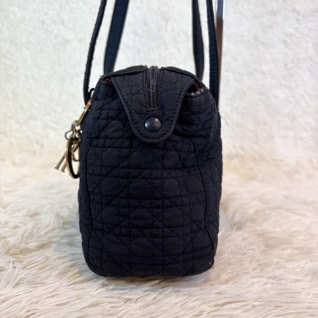 Christian Dior Hand Bag Tote Purse Cannage Nylon Black Authentic