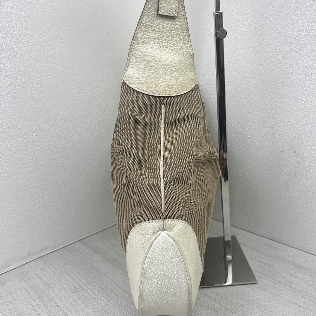 GUCCI Hand Shoulder Bag Tote Purse Canvas Leather Beige White Authentic