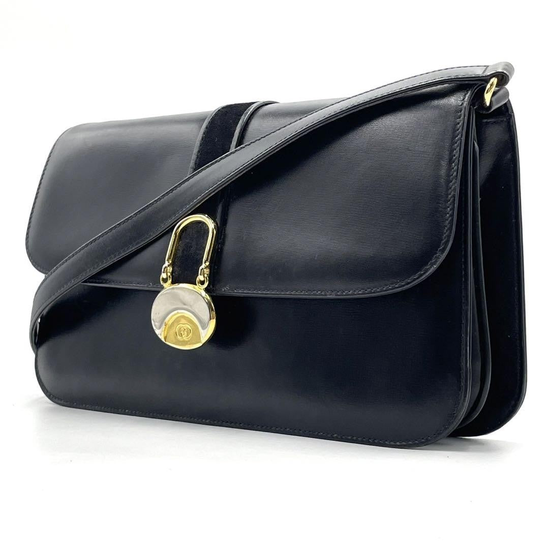 GUCCI Shoulder Bag Purse Interlocking Leather Black Authentic