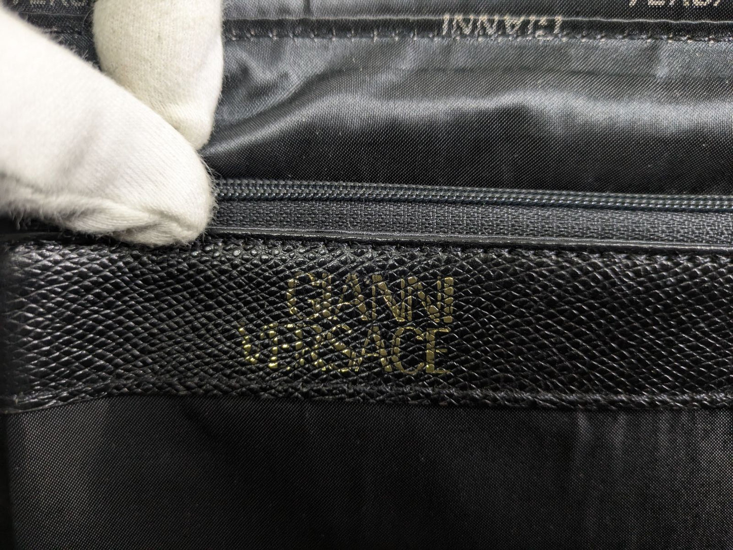 VERSACE Hand Shoulder Bag Tote Purse Sunburst Patent Leather Black Authentic
