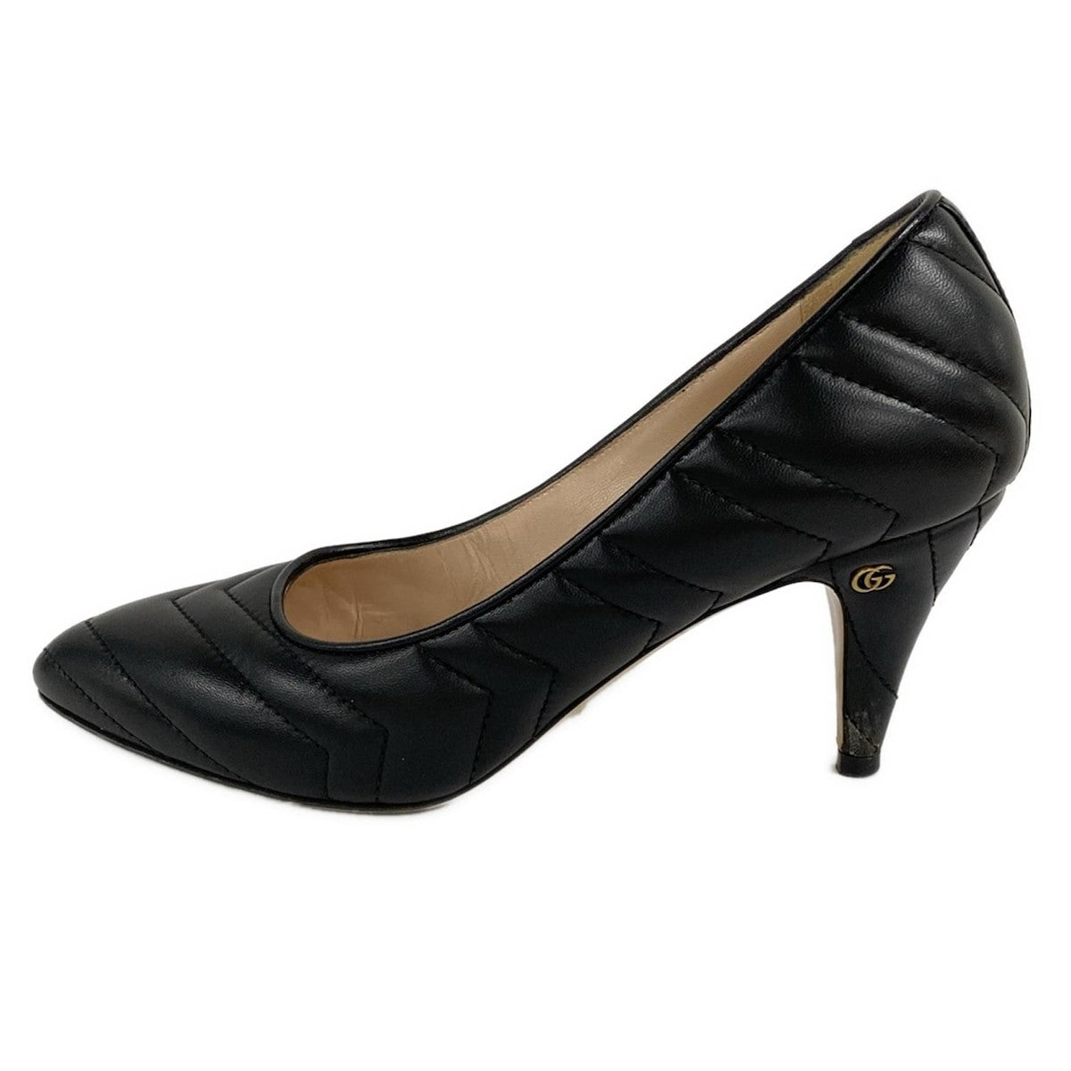 GUCCI Shoes Pumps Heel GG EU 38.5 US 8.5 Leather Black Authentic