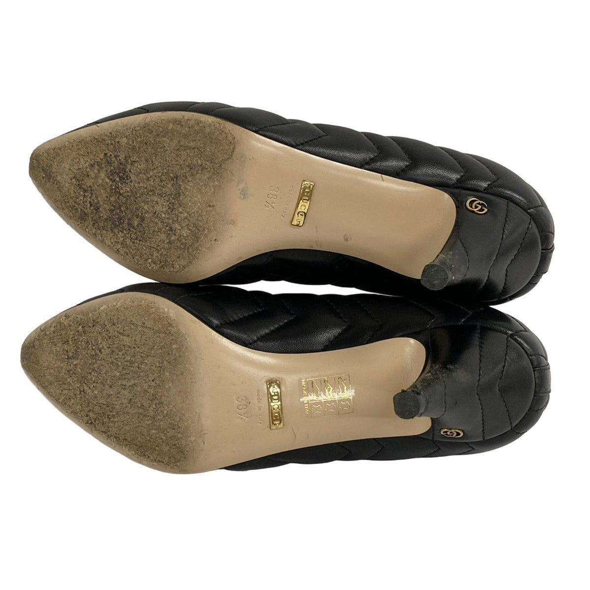 GUCCI Shoes Pumps Heel GG EU 38.5 US 8.5 Leather Black Authentic