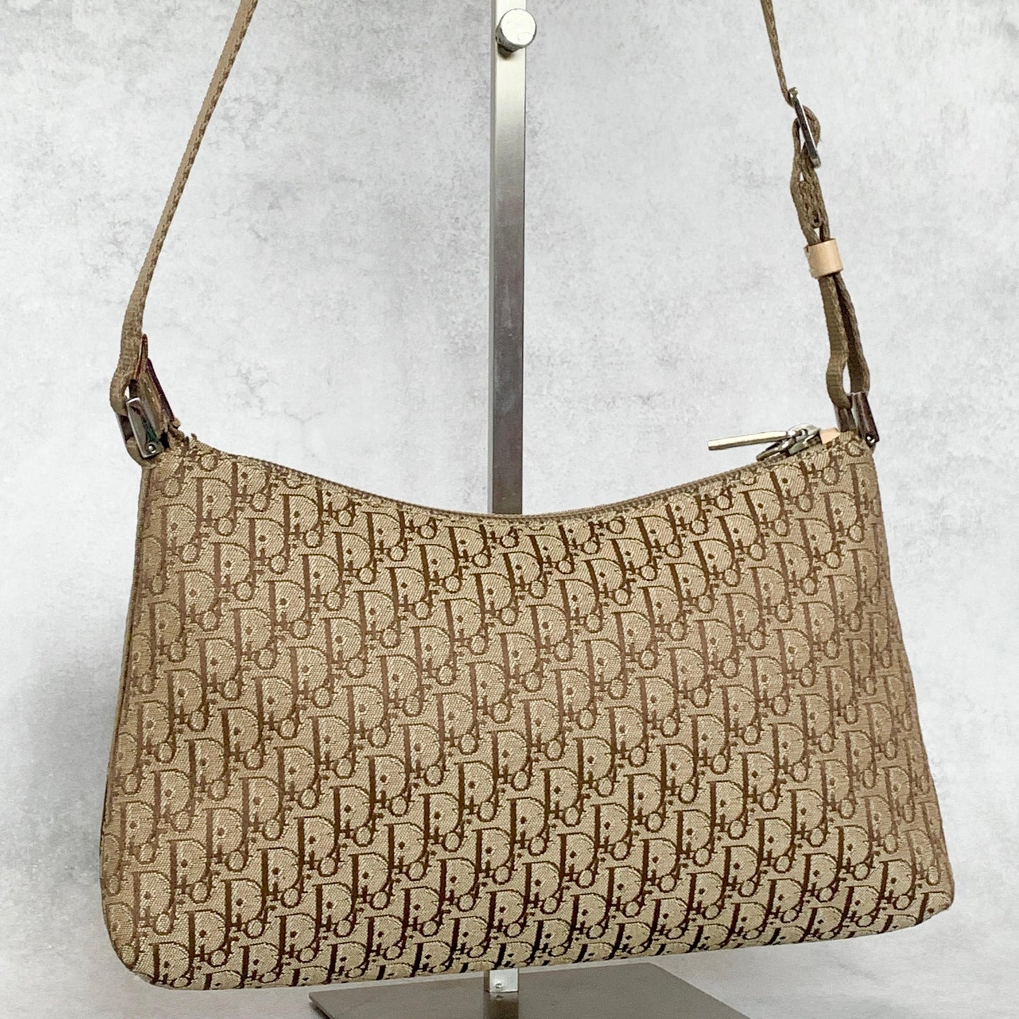 Christian Dior Handbag Trotter Accessory Pouch Shoulder Purse Canvas Beige Auth