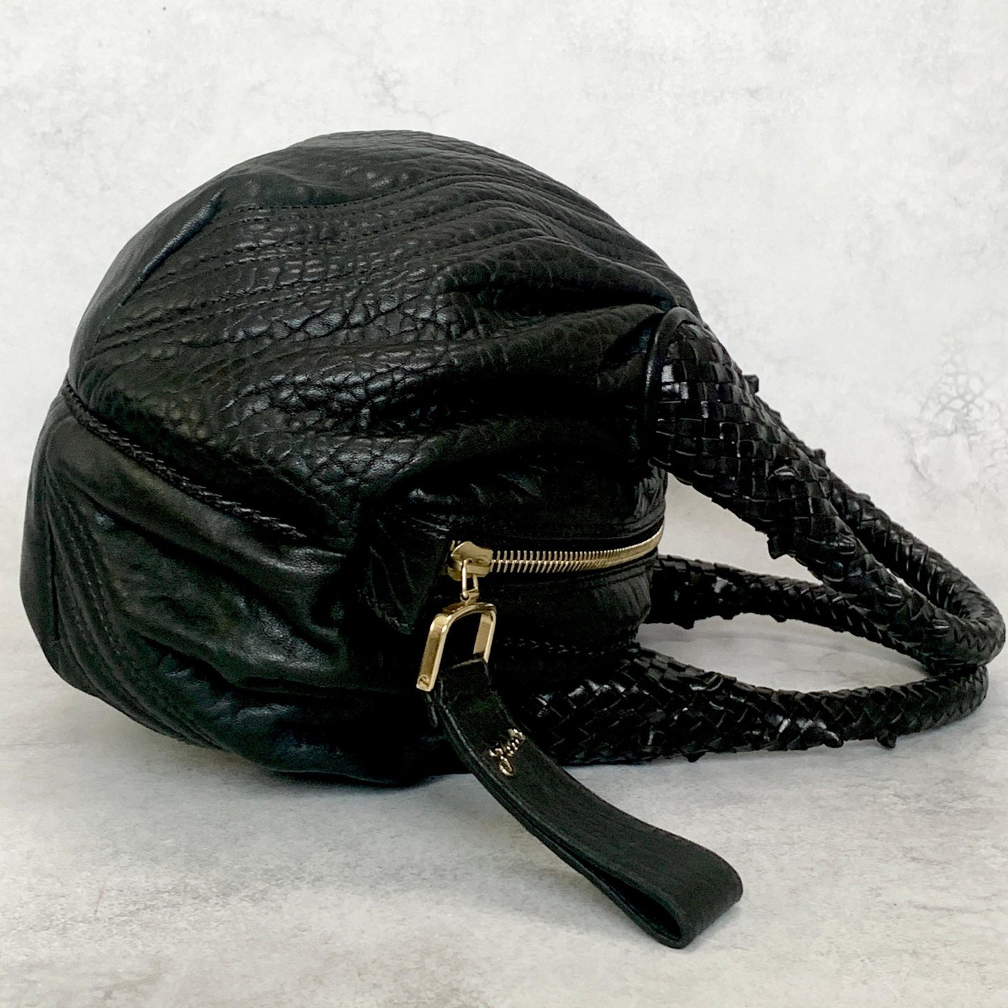 FENDI Bag Spy FF Zucca Hand Tote Purse Leather Black Gold Used Authentic