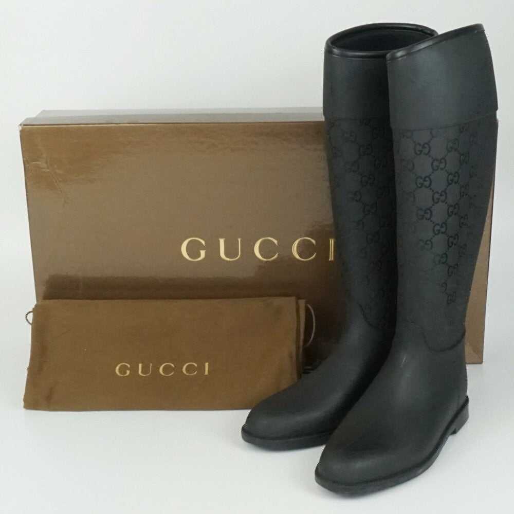 GUCCI Rain Boots Shoes GG EU 36 US 6 Black Authentic