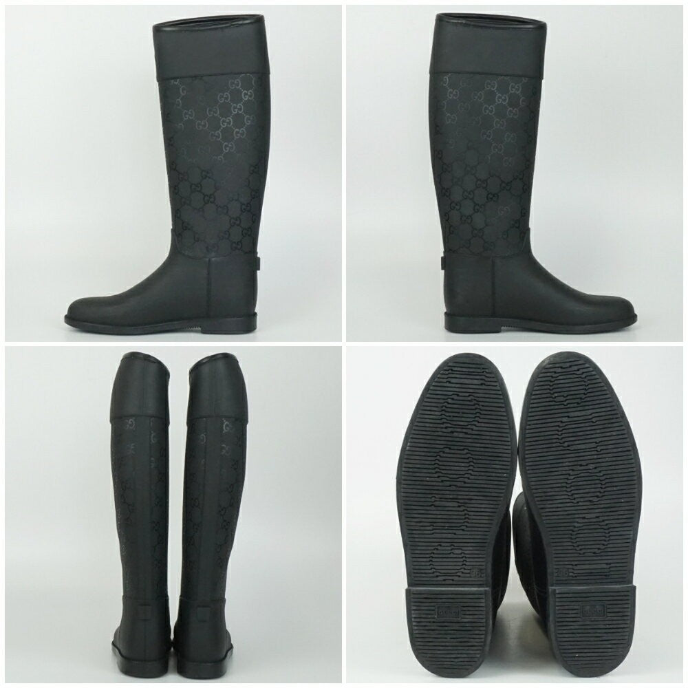 GUCCI Rain Boots Shoes GG EU 36 US 6 Black Authentic