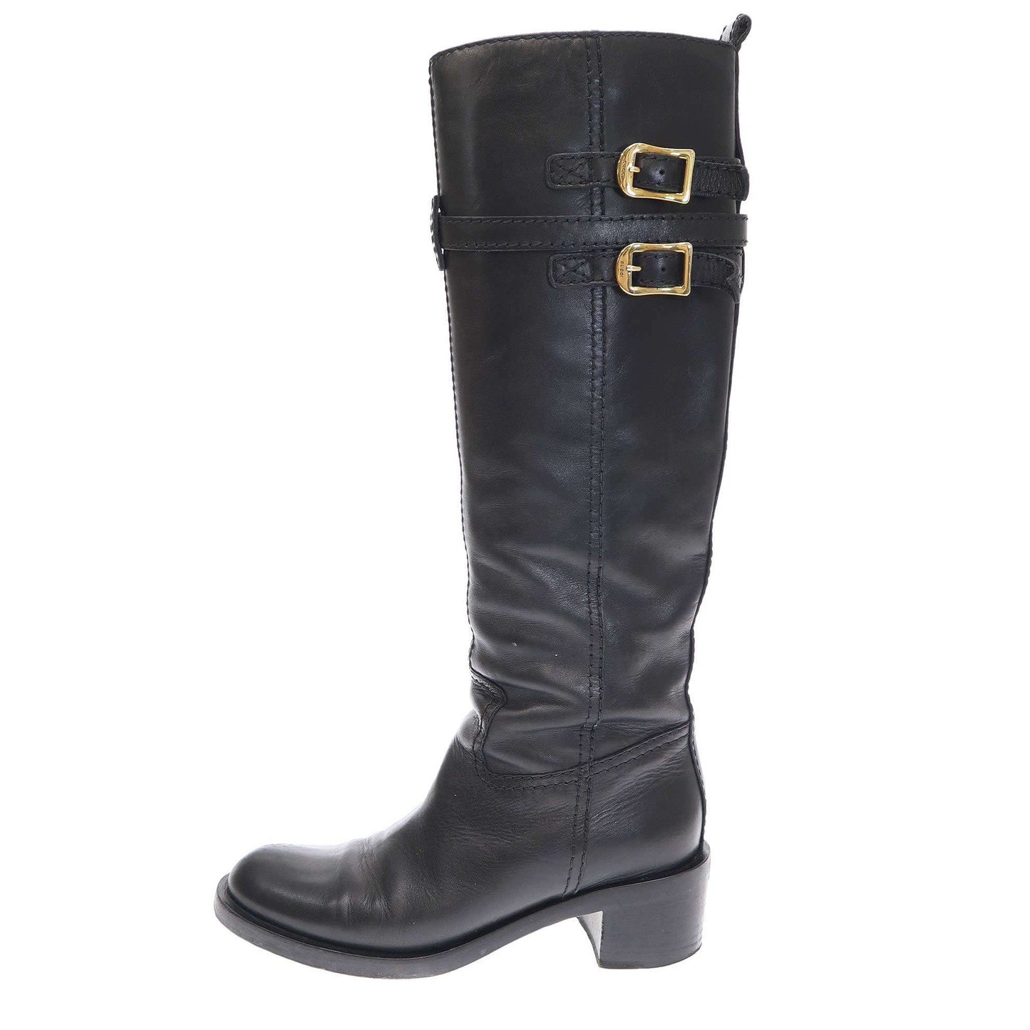 GUCCI Double Belt Long Boots Shoes EU 36 US 6 Leather Black Authentic