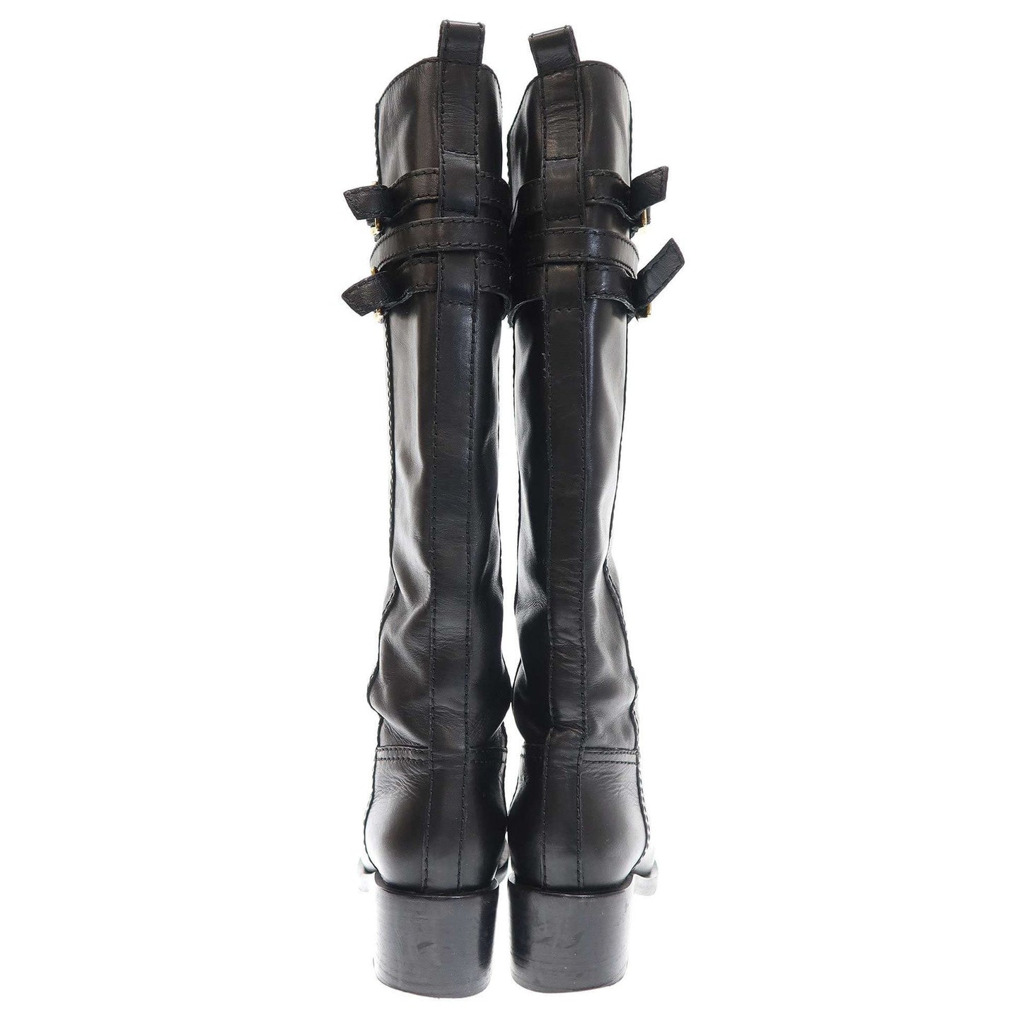 GUCCI Double Belt Long Boots Shoes EU 36 US 6 Leather Black Authentic