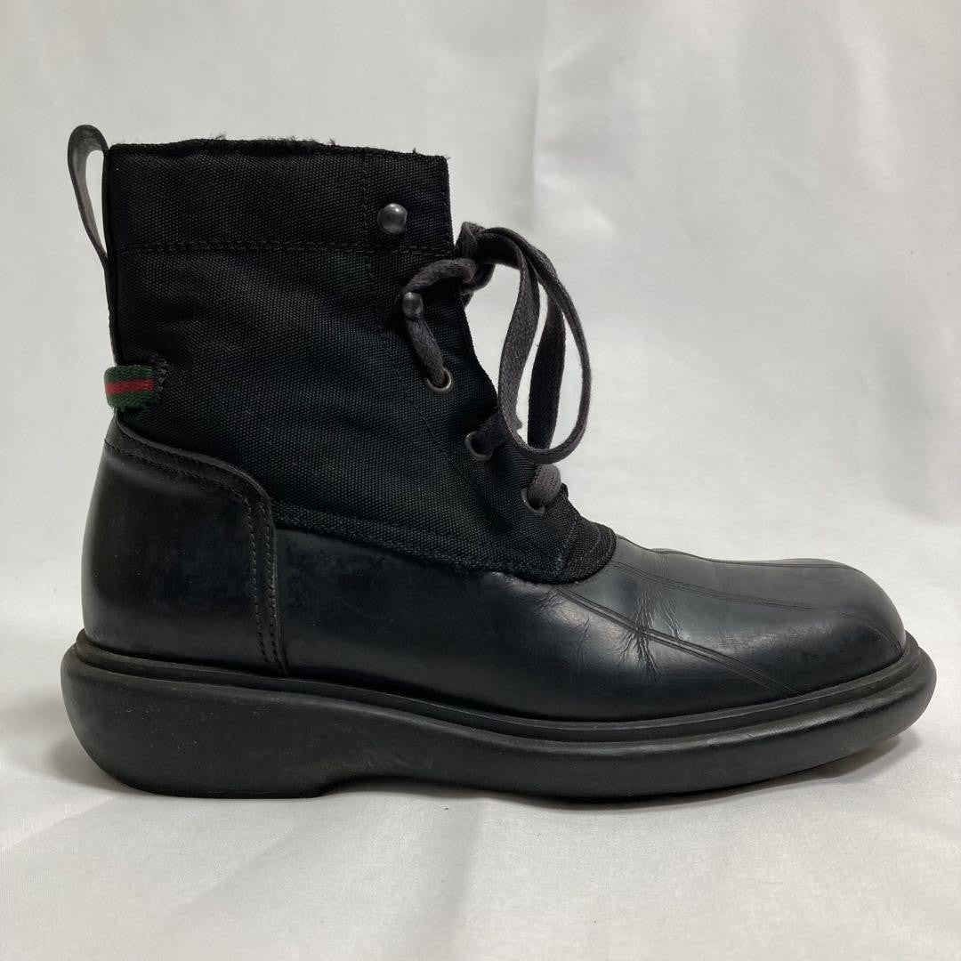 GUCCI Boots Sneaker Shoes Sherry Line Leather Canvas Black Authentic