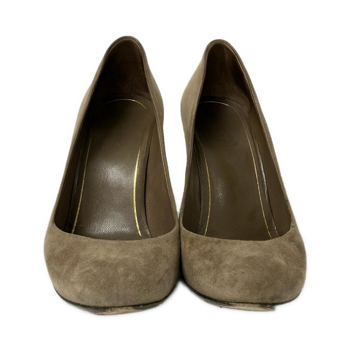 GUCCI Shoes Pumps Heel Studs EU 37 US 7 Gray Beige Authentic