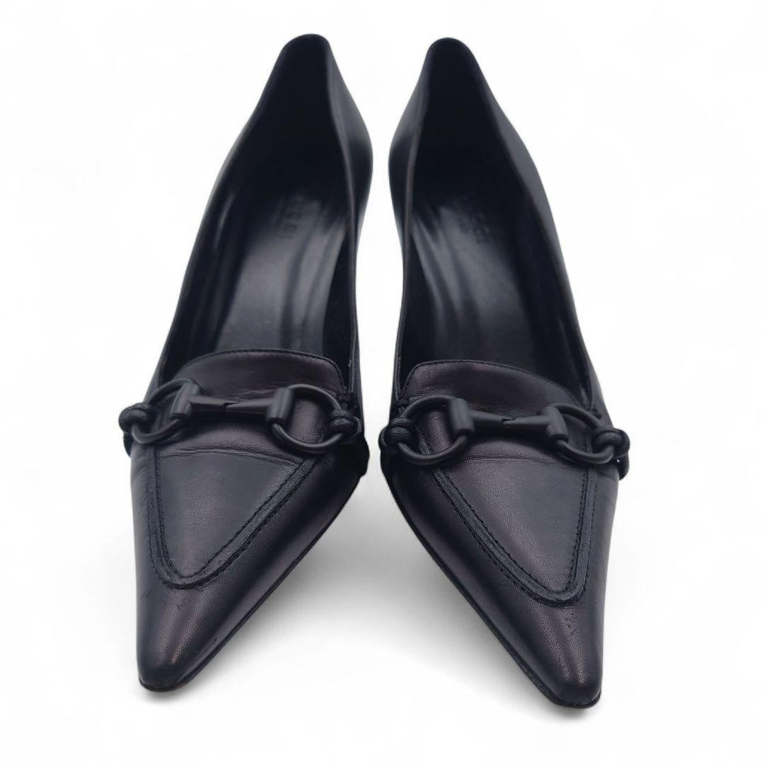 GUCCI Shoes Pumps Heel Horsebit EU 36 US 6 Leather Black Authentic