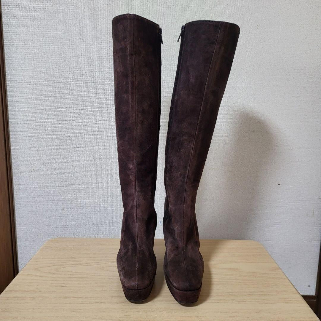 GUCCI Long Boots Shoes EU 35.5 US 5.5 Suede Dark Brown Authentic