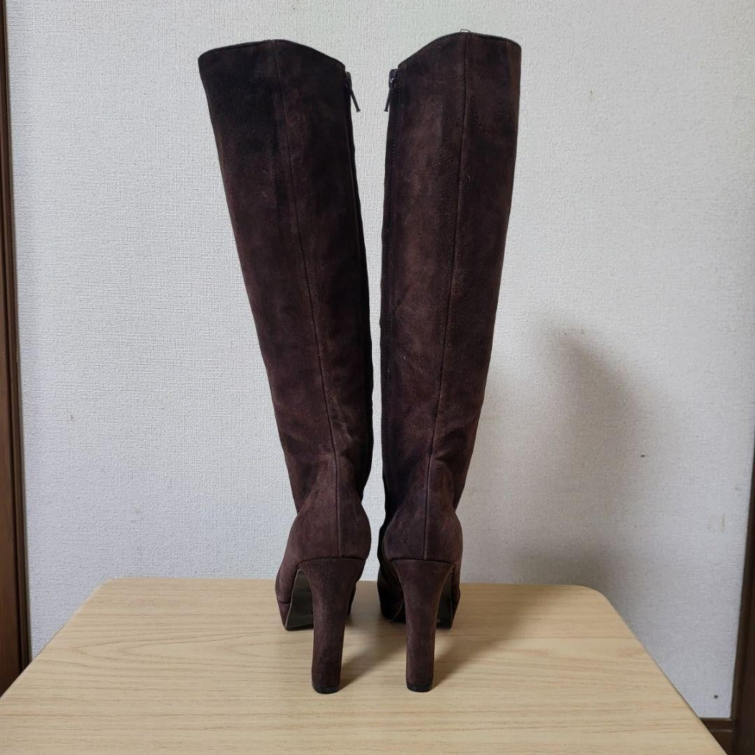 GUCCI Long Boots Shoes EU 35.5 US 5.5 Suede Dark Brown Authentic