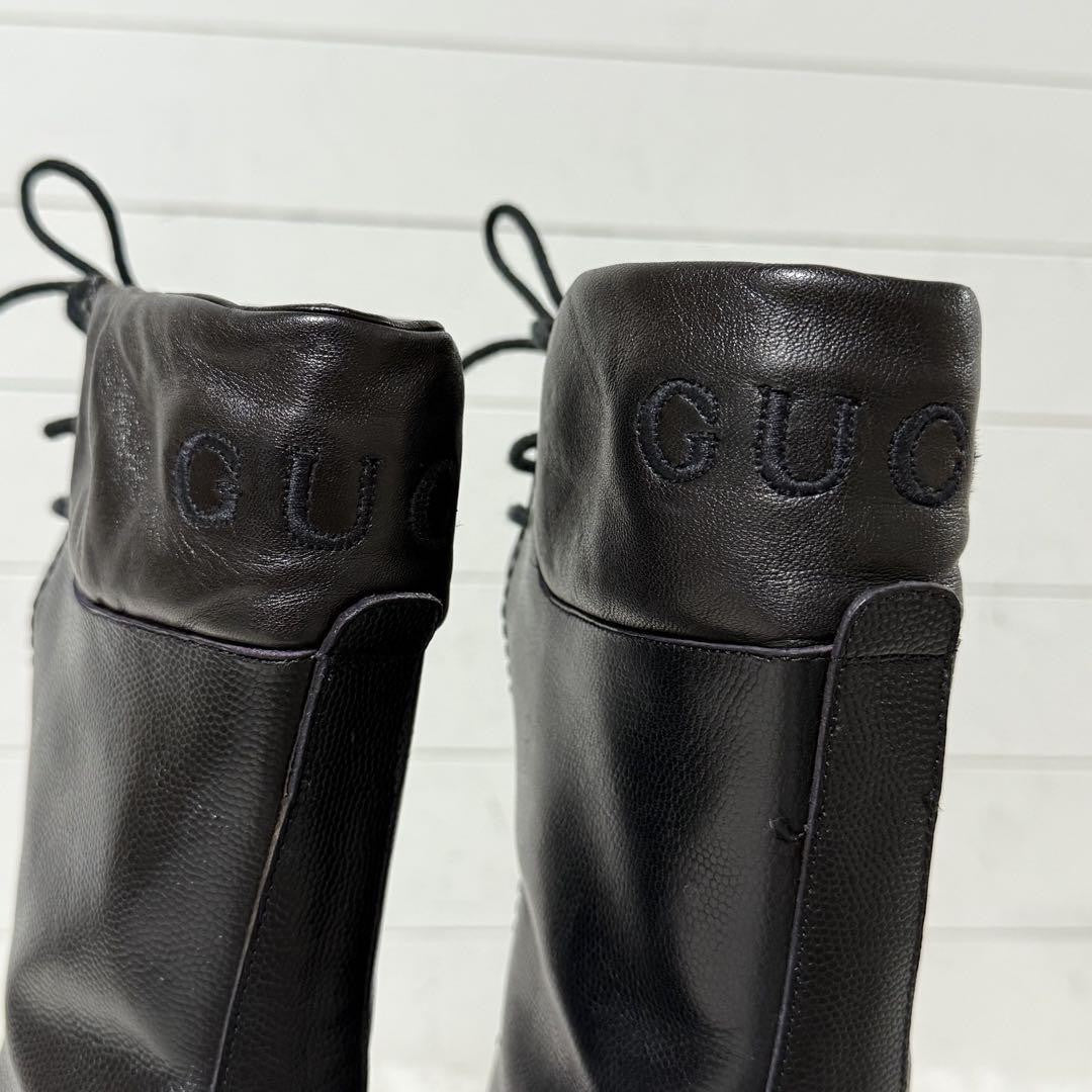 GUCCI Front zip Boots Shoes EU 36 US 6 Leather Black Authentic