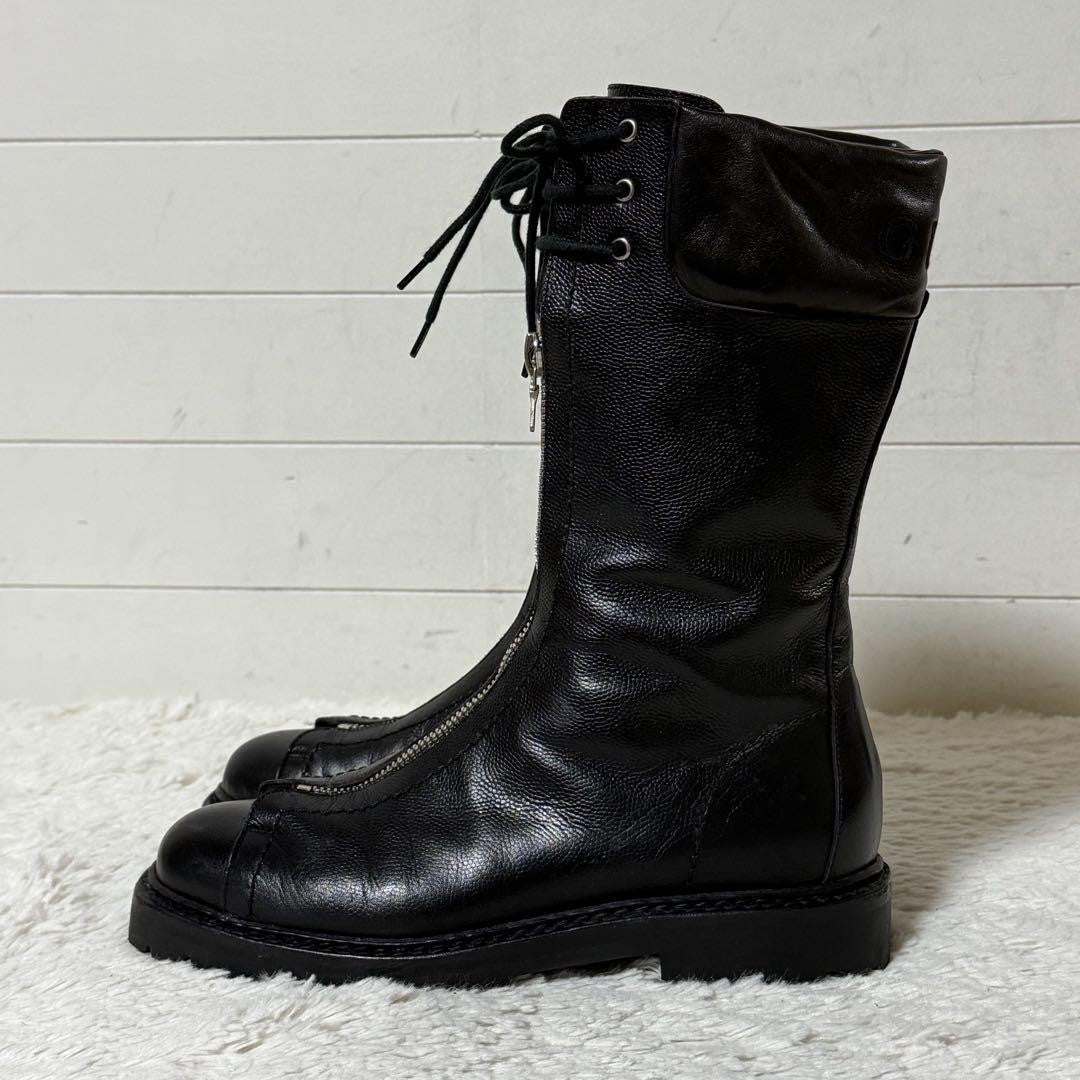 GUCCI Front zip Boots Shoes EU 36 US 6 Leather Black Authentic