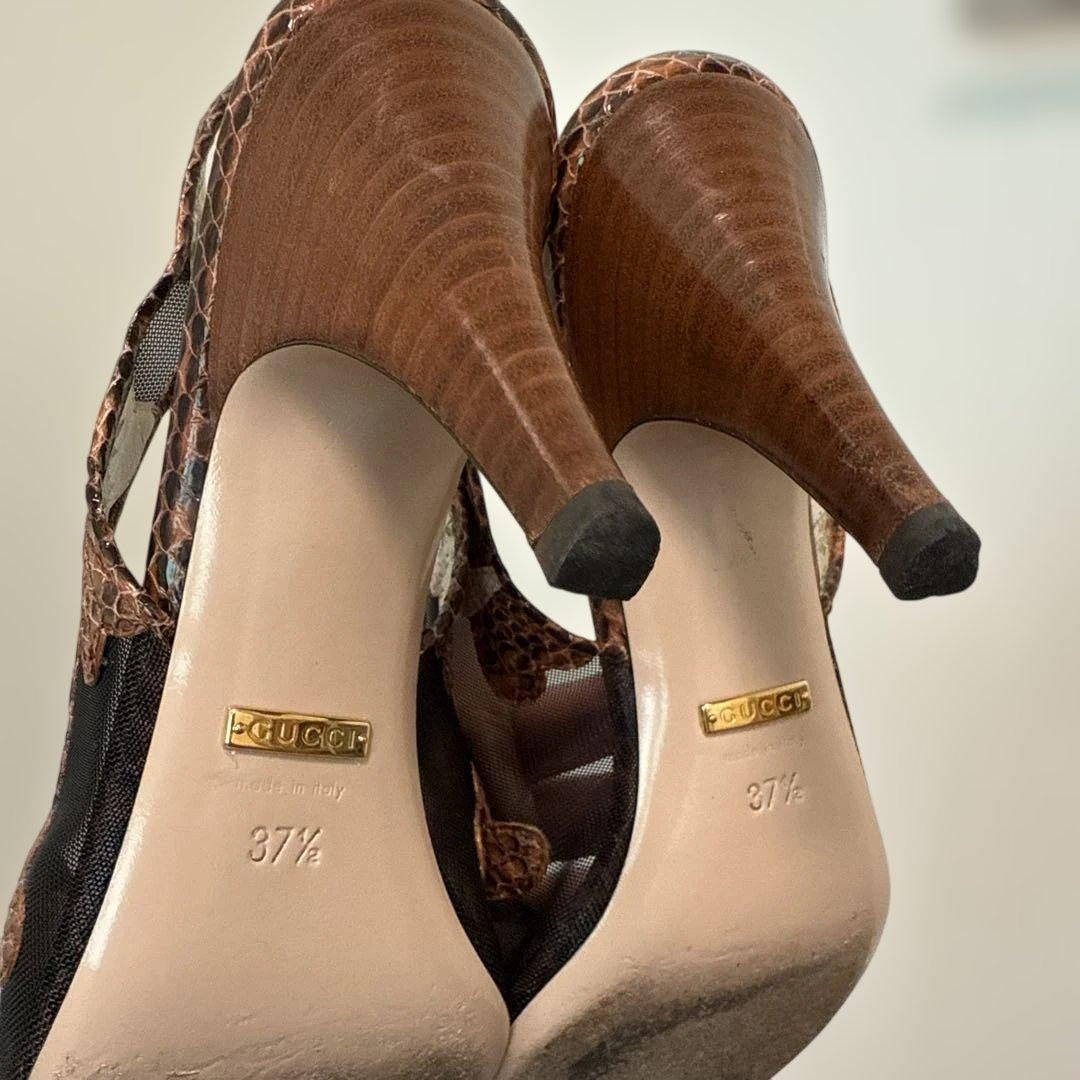 GUCCI Shoes Pumps Heel EU 37.5 US 7.5 Leather Brown Black Authentic