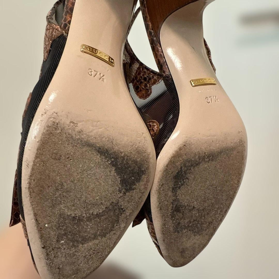 GUCCI Shoes Pumps Heel EU 37.5 US 7.5 Leather Brown Black Authentic