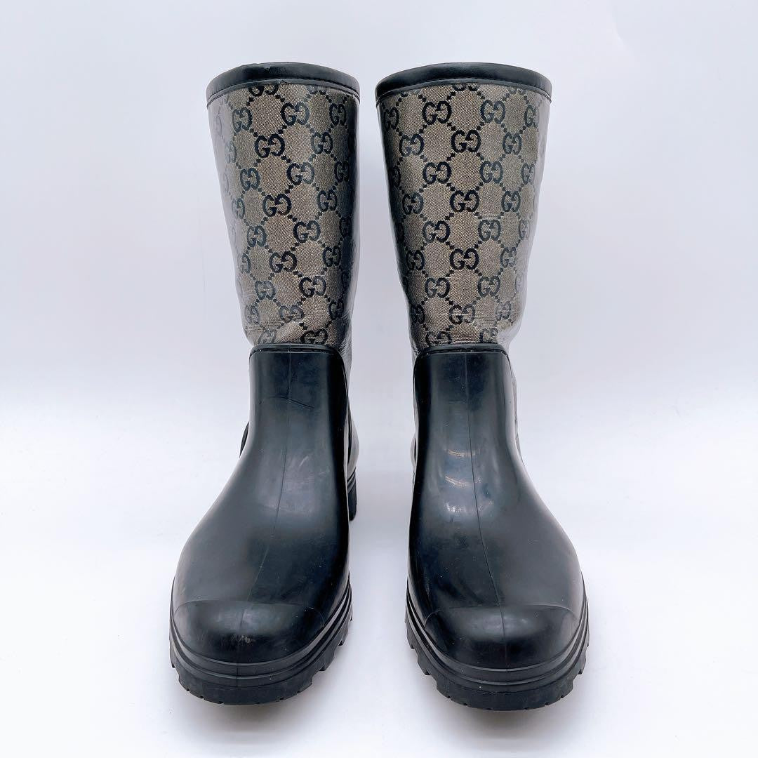GUCCI Rain Boots Shoes GG Supreme EU 37 US 7 Beige Black Authentic