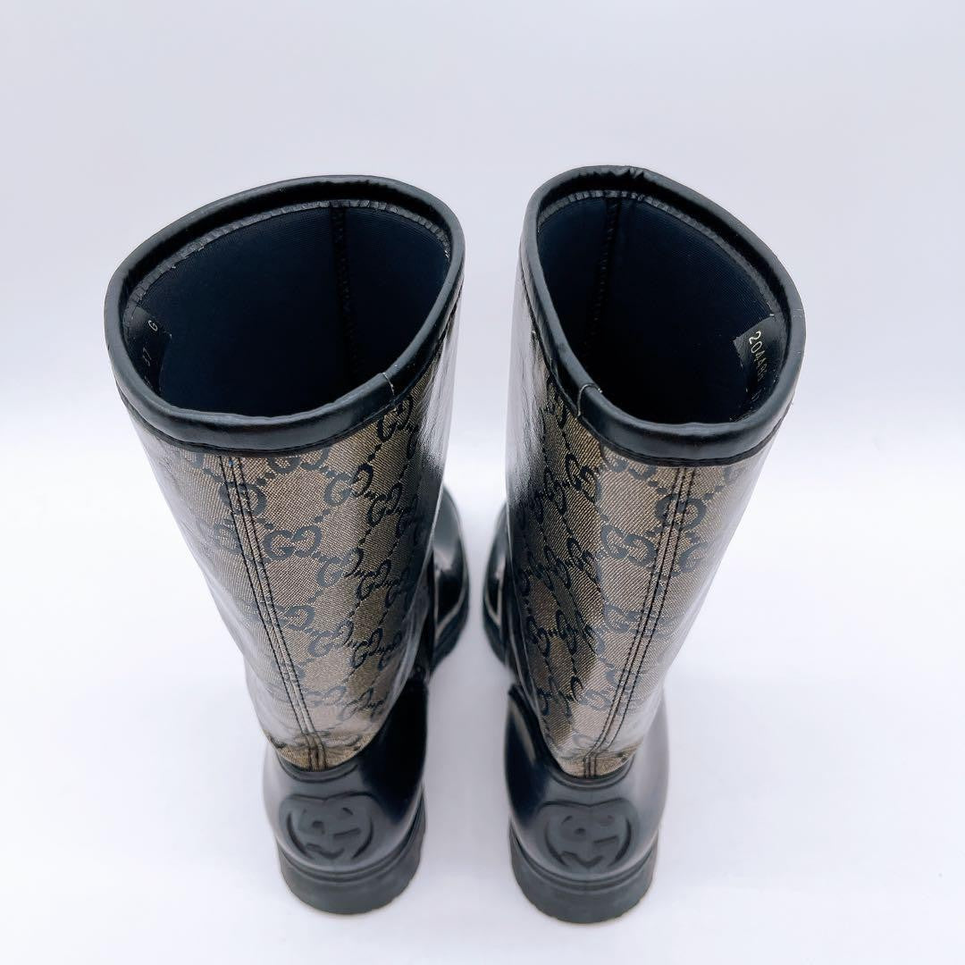 GUCCI Rain Boots Shoes GG Supreme EU 37 US 7 Beige Black Authentic