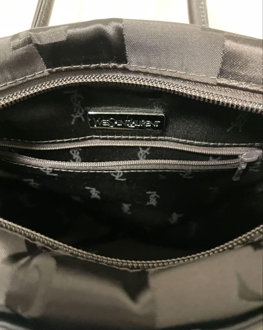 Saint Laurent Hand Bag Tote Purse YSL Cassandra Nylon Leather Dark Brown Auth