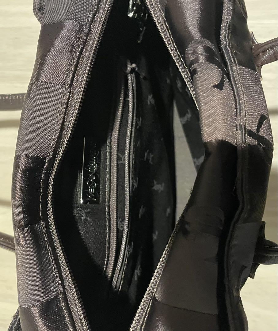 Saint Laurent Hand Bag Tote Purse YSL Cassandra Nylon Leather Dark Brown Auth