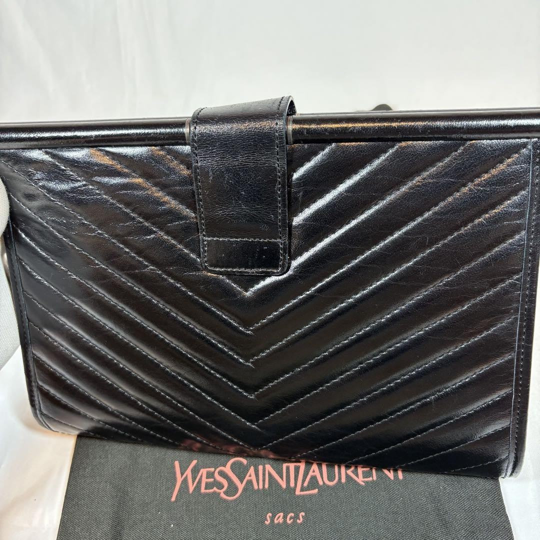 Saint Laurent Clutch Bag Second Bag YSL Cassandra Leather Black Authentic