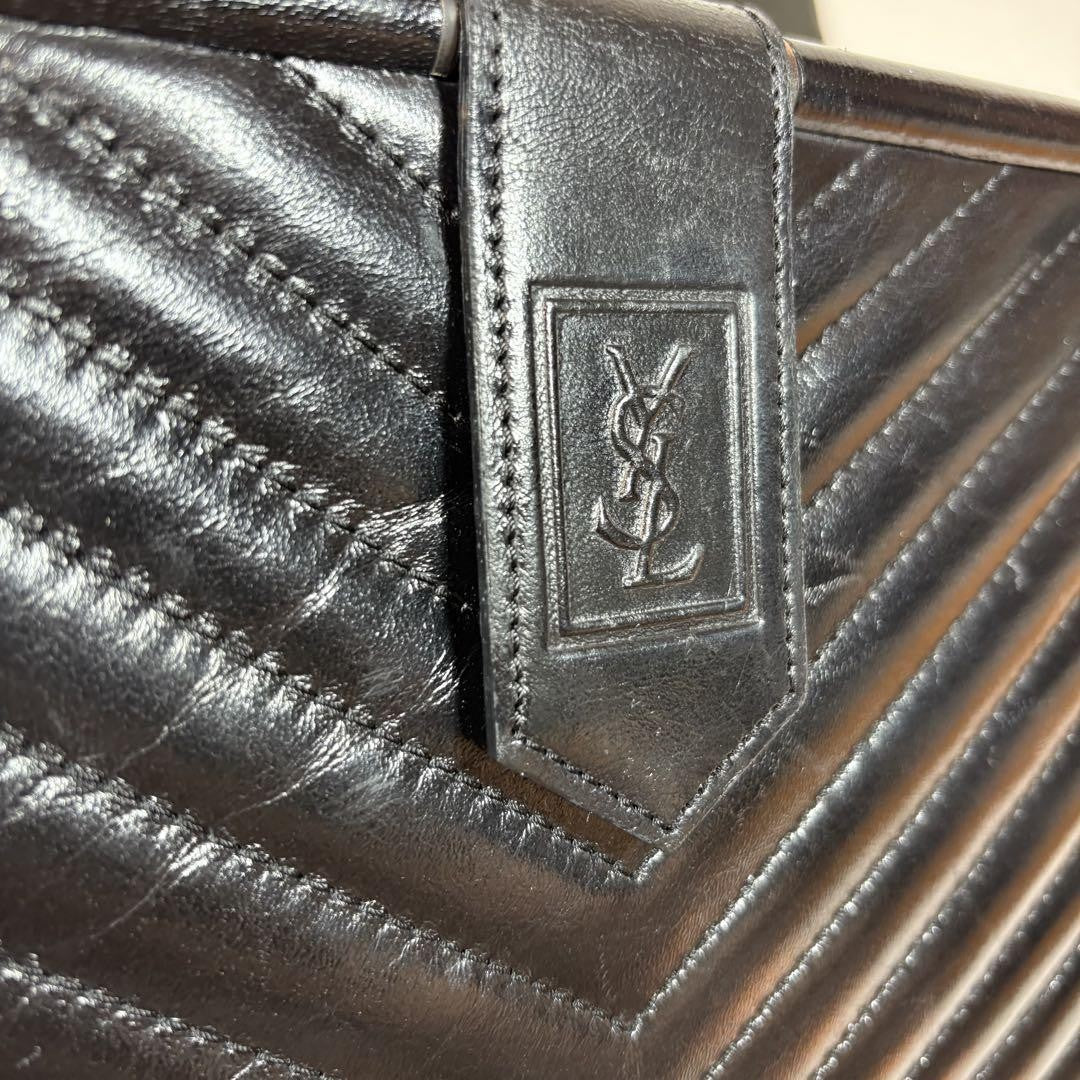 Saint Laurent Clutch Bag Second Bag YSL Cassandra Leather Black Authentic
