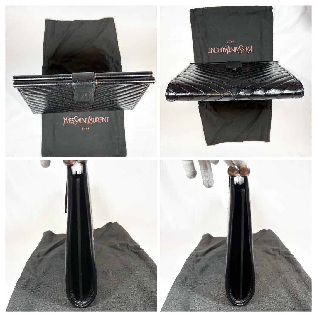 Saint Laurent Clutch Bag Second Bag YSL Cassandra Leather Black Authentic