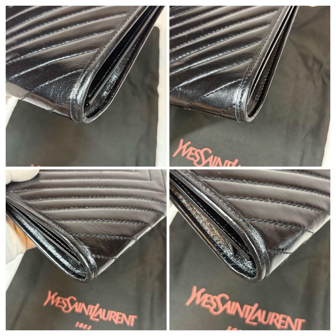 Saint Laurent Clutch Bag Second Bag YSL Cassandra Leather Black Authentic
