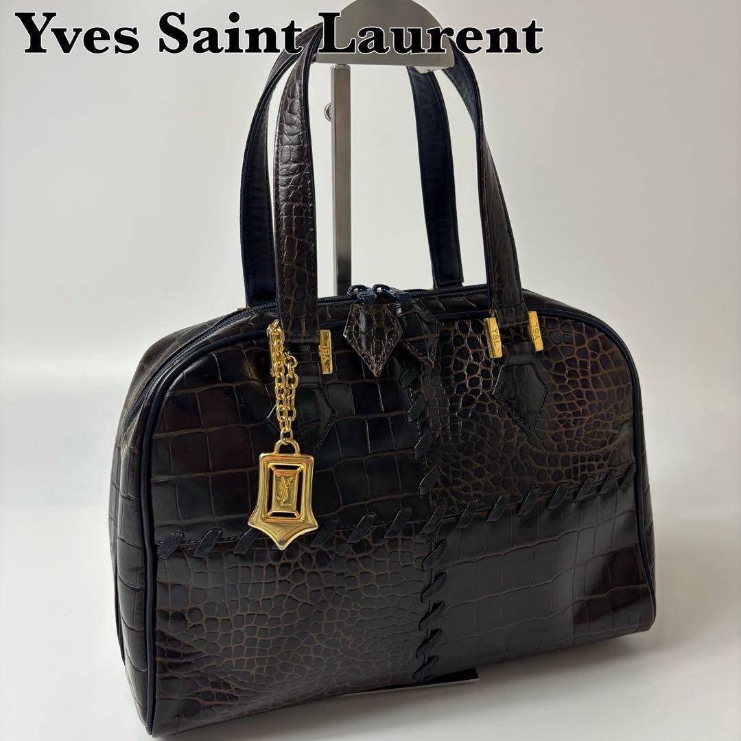 Saint Laurent Hand Bag Tote Purse YSL stitch Leather Brown Authentic