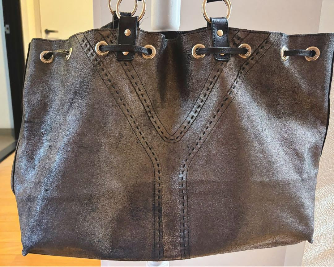 Saint Laurent Saint Laurent Hand Bag Tote Purse Y Line Leather Black Authentic