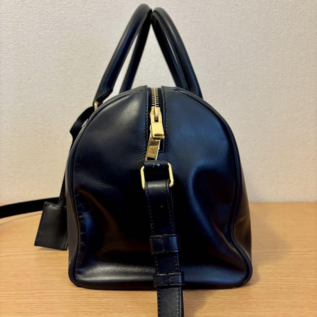 Saint Laurent Boston Shoulder Bag Purse Logo Navy Authentic