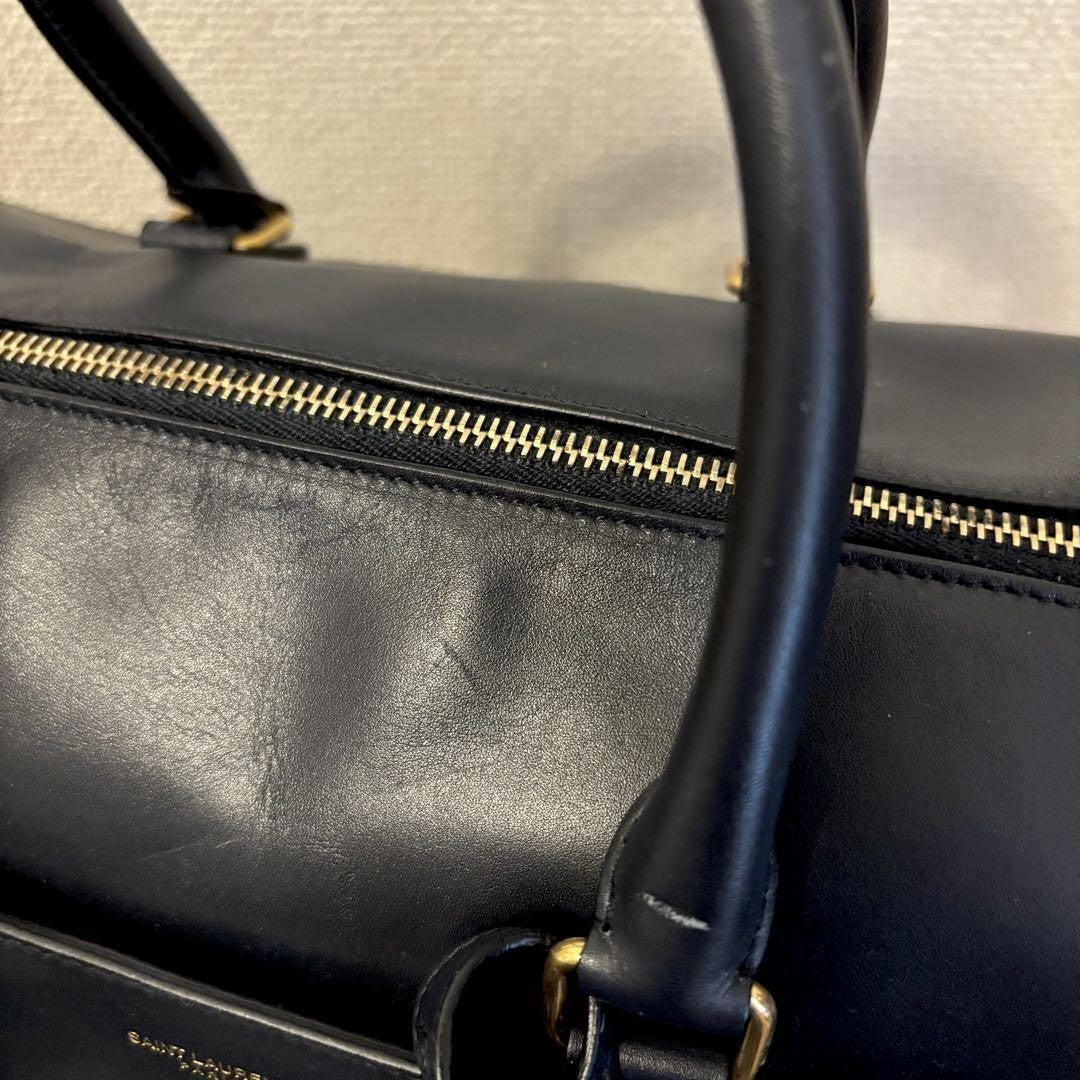 Saint Laurent Boston Shoulder Bag Purse Logo Navy Authentic