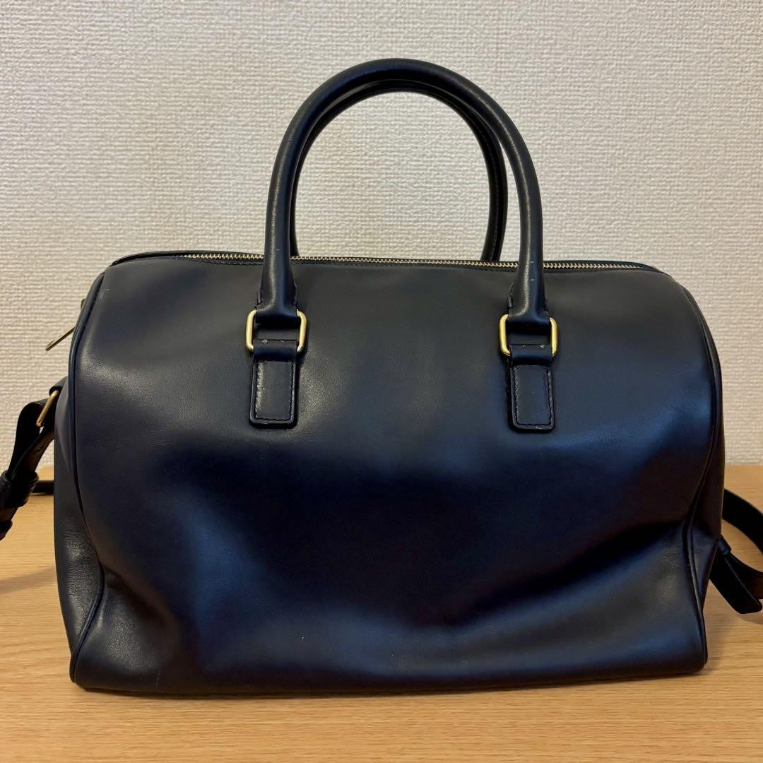 Saint Laurent Boston Shoulder Bag Purse Logo Navy Authentic