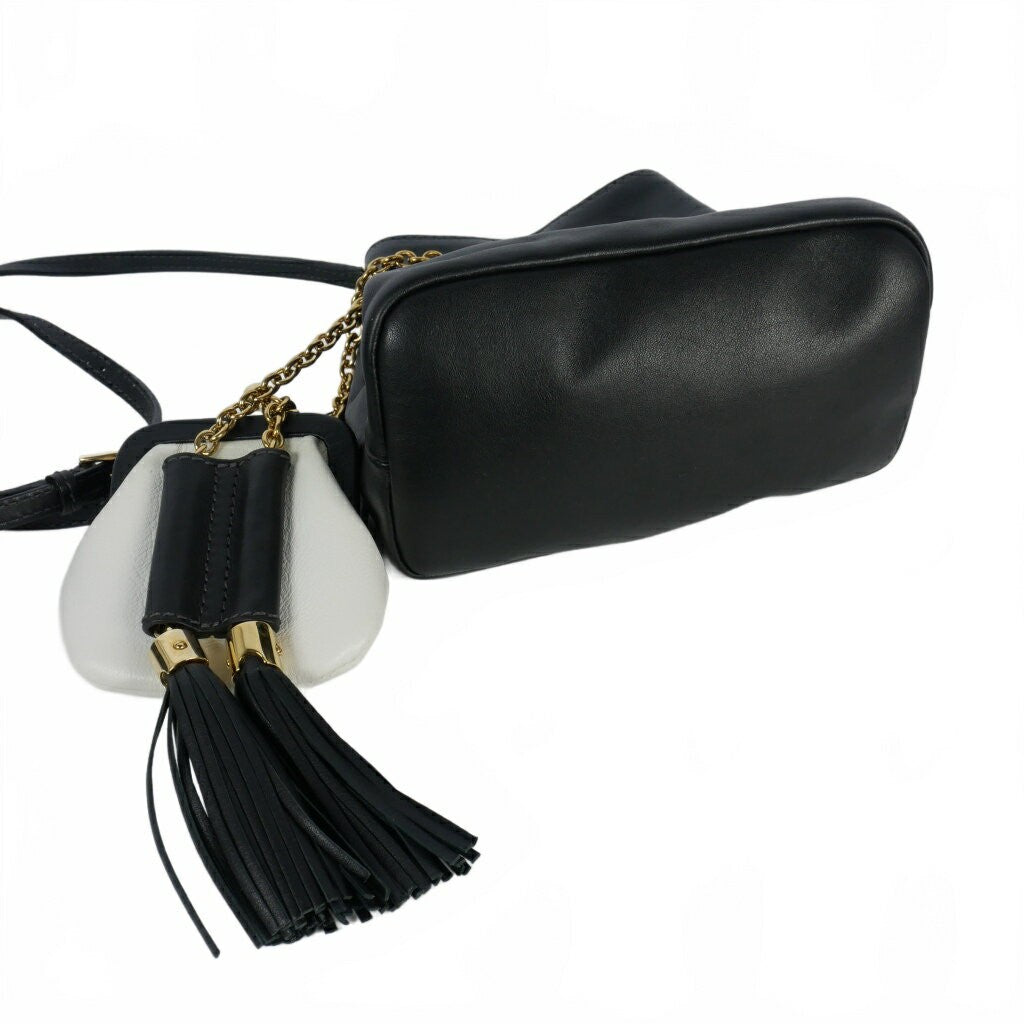 Dolce & Gabbana Shoulder Bag Purse Chain Leopard Leather Black Authentic