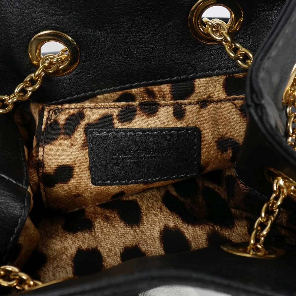 Dolce & Gabbana Shoulder Bag Purse Chain Leopard Leather Black Authentic