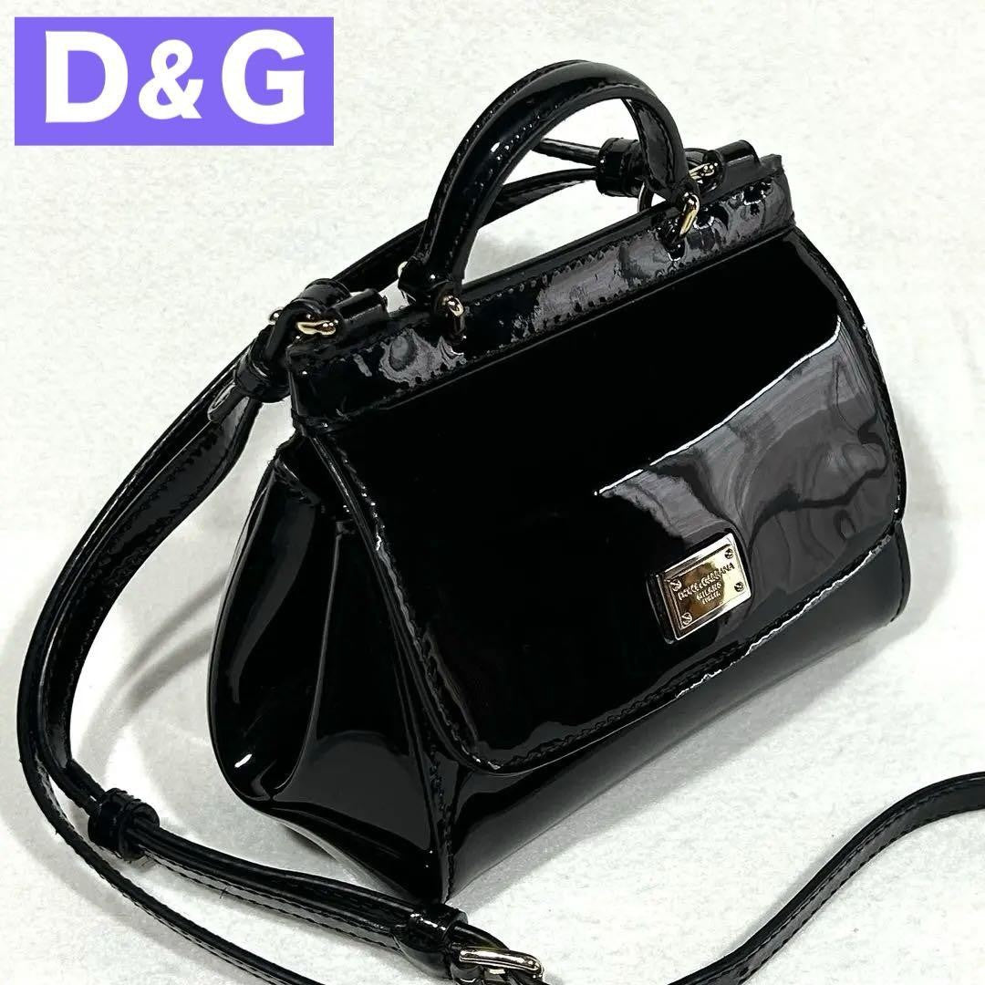 Dolce & Gabbana Shoulder Bag Purse 2way Patent Leather Black Authentic