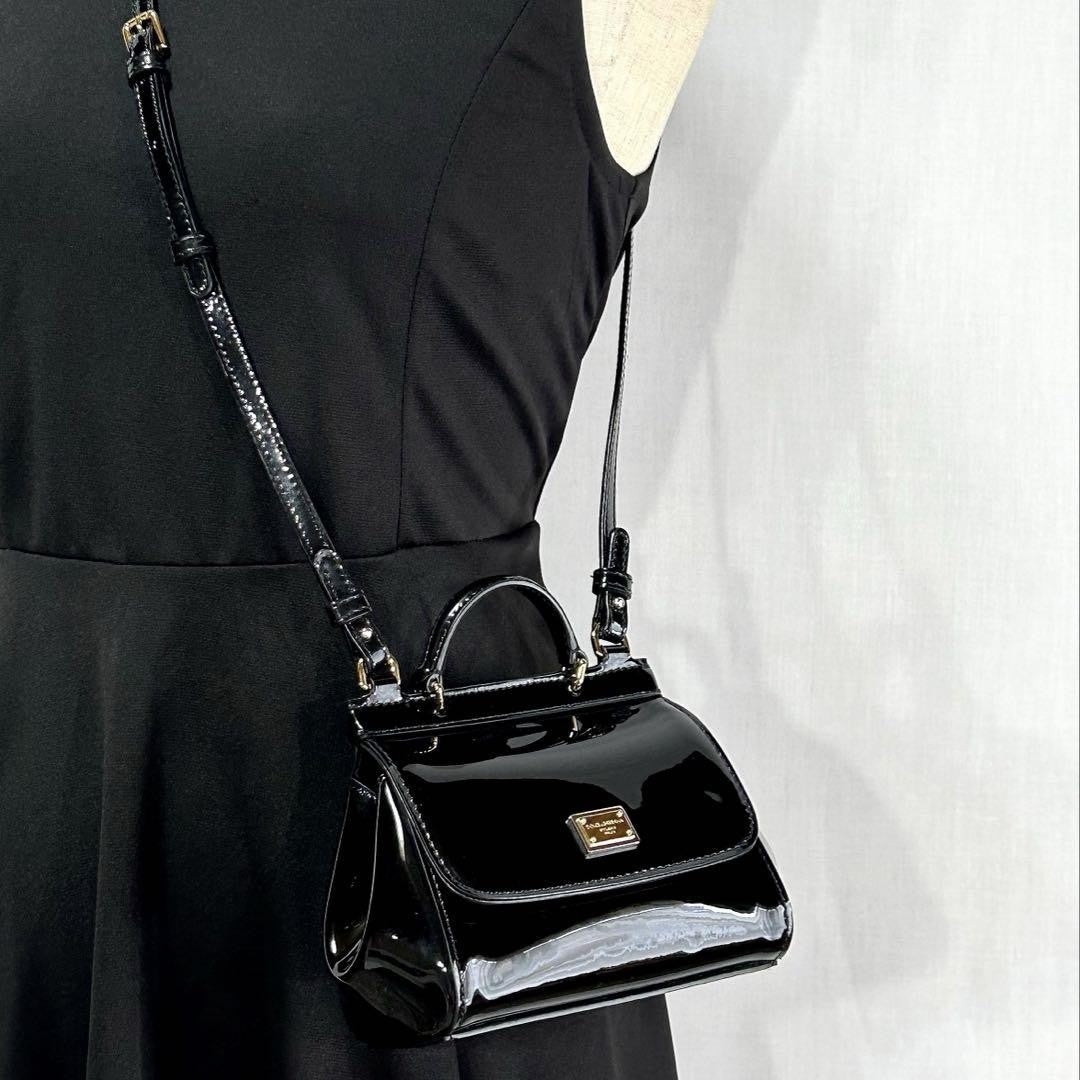 Dolce & Gabbana Shoulder Bag Purse 2way Patent Leather Black Authentic