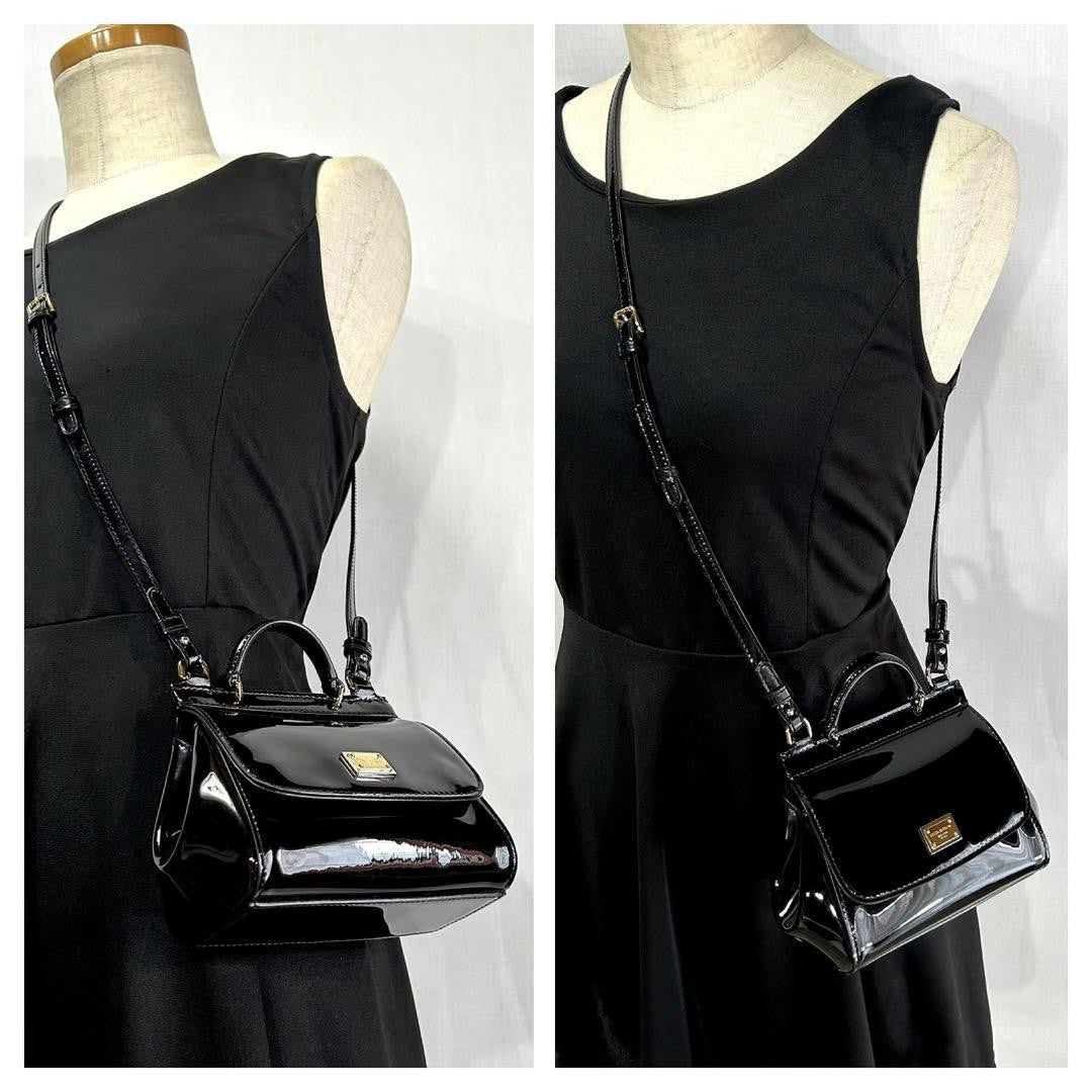 Dolce & Gabbana Shoulder Bag Purse 2way Patent Leather Black Authentic