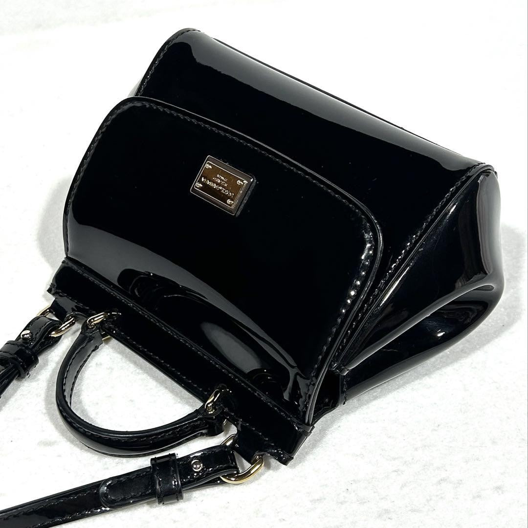 Dolce & Gabbana Shoulder Bag Purse 2way Patent Leather Black Authentic