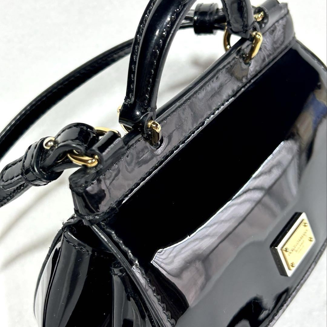 Dolce & Gabbana Shoulder Bag Purse 2way Patent Leather Black Authentic