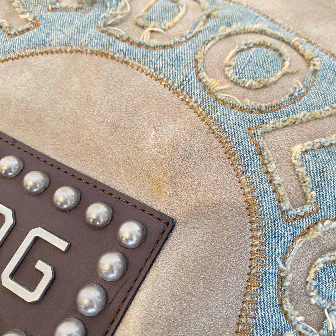Dolce & Gabbana Shoulder Bag Purse Suede Leather Denim Indigo Beige Authentic