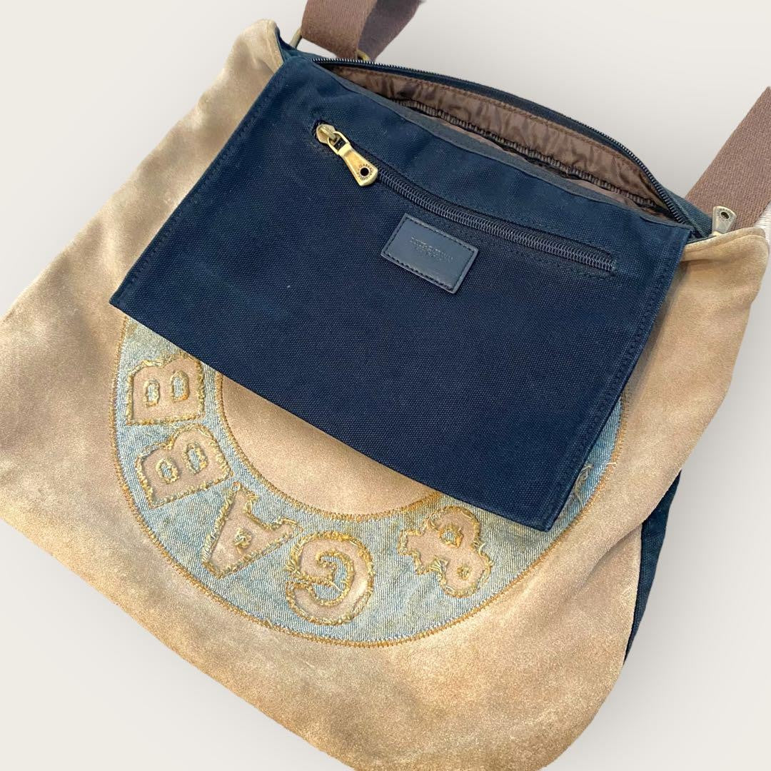 Dolce & Gabbana Shoulder Bag Purse Suede Leather Denim Indigo Beige Authentic