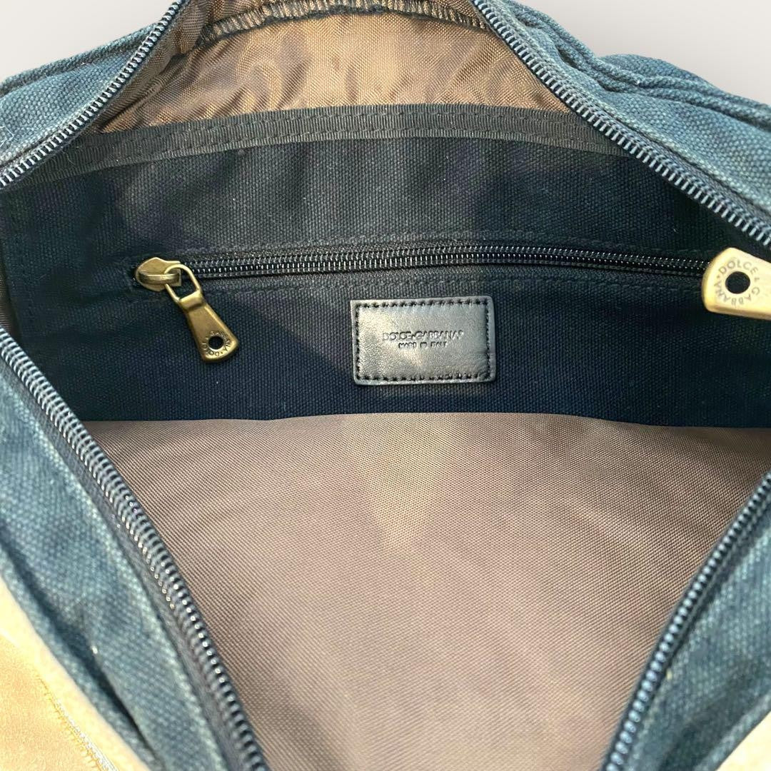 Dolce & Gabbana Shoulder Bag Purse Suede Leather Denim Indigo Beige Authentic