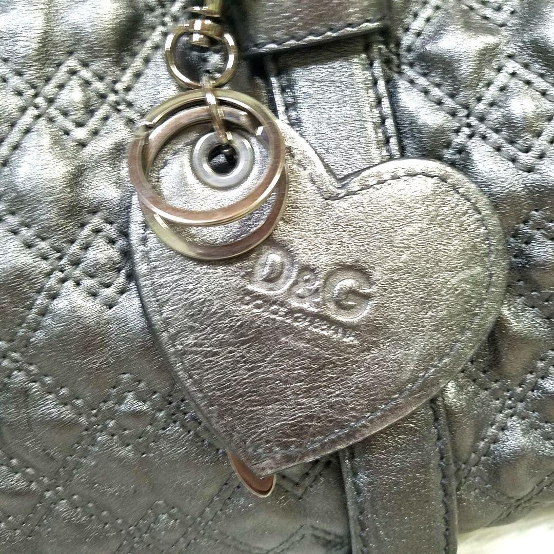 Dolce & Gabbana Boston Hand Bag Tote Purse 2way Leather Silver Authentic