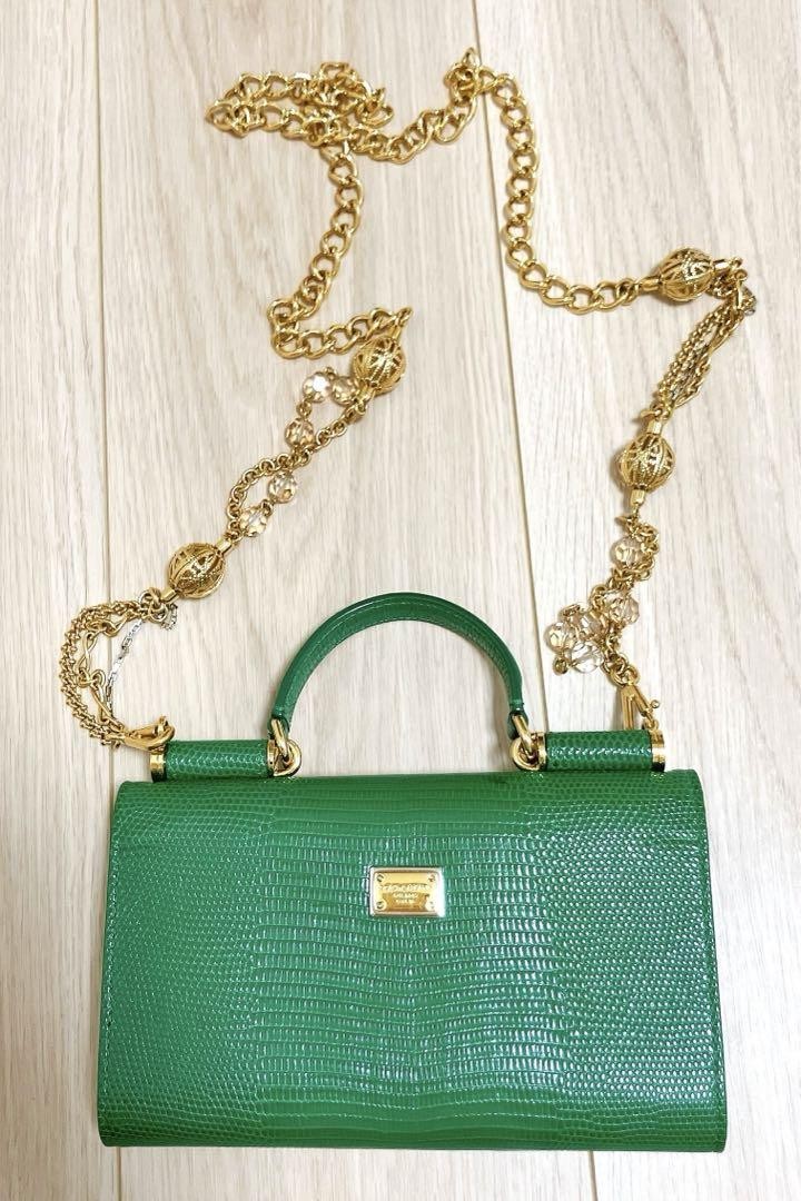 Dolce & Gabbana Mini Shoulder Bag Purse Chain Green Authentic