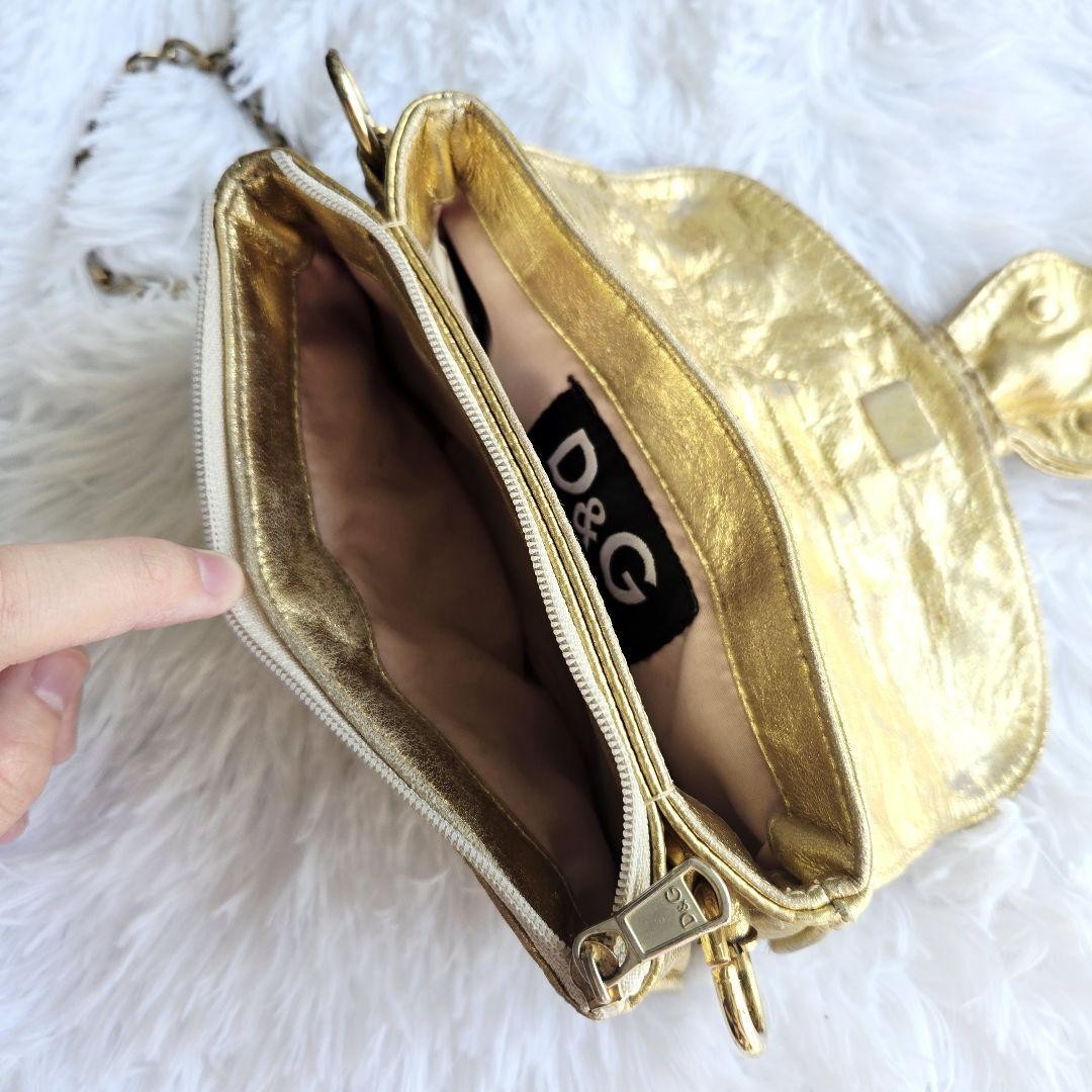Dolce & Gabbana Accessory Pouch Hand Pouch Leather Canvas Gold Authentic