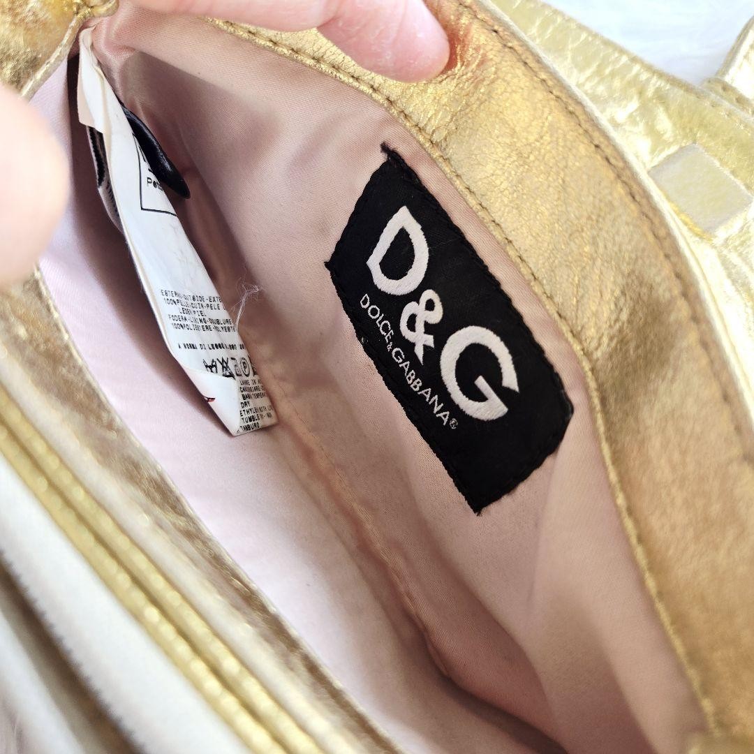 Dolce & Gabbana Accessory Pouch Hand Pouch Leather Canvas Gold Authentic